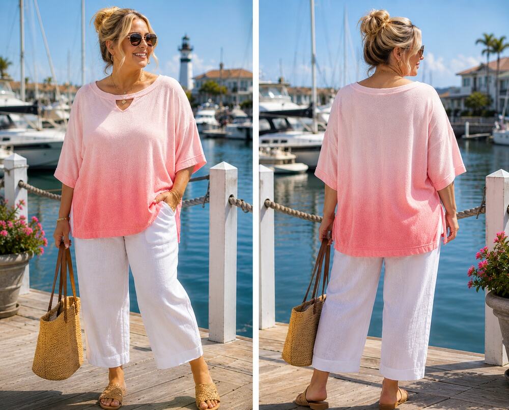 New Ombre Peach Terry Knit Swim Cover Up Beach Resort Coastal Top XL